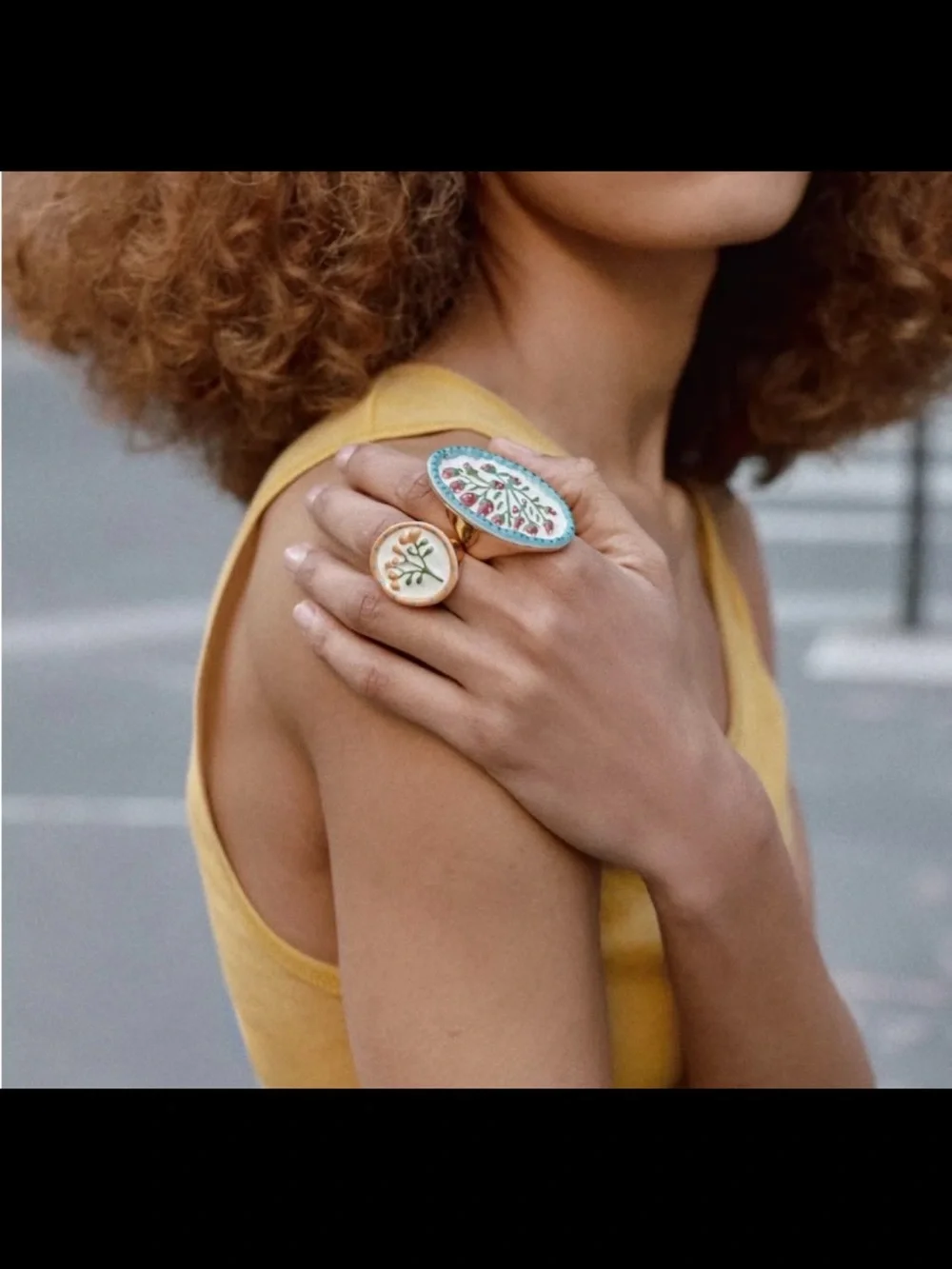 Zara NWT 2 pack of Geometric Floral Statement Ring | Glass & Recycled Zinc